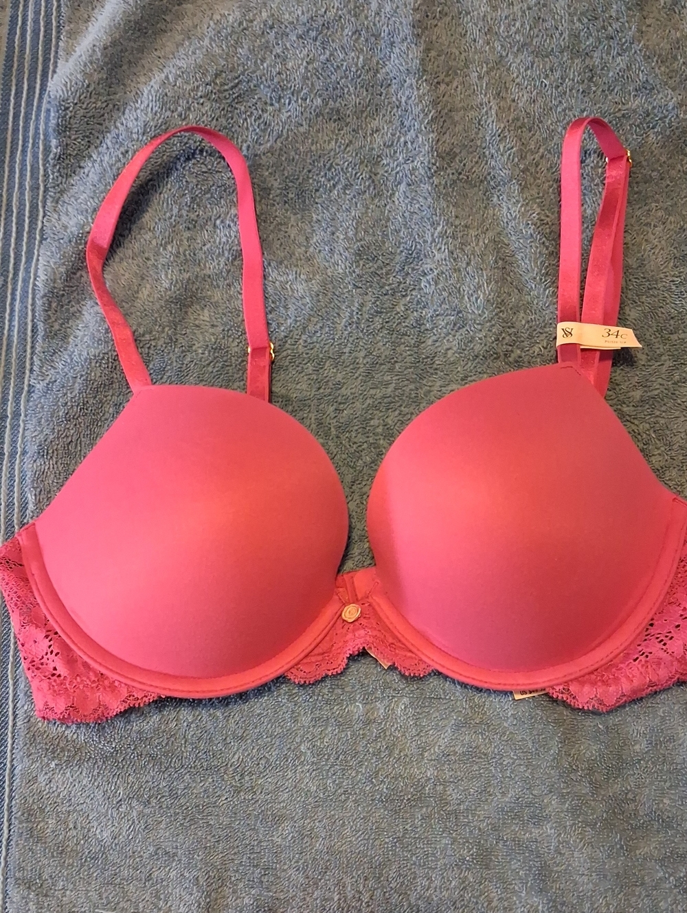 Victoria's Secret Hot Pink Padded Lace-Trim Dream Angels Bra